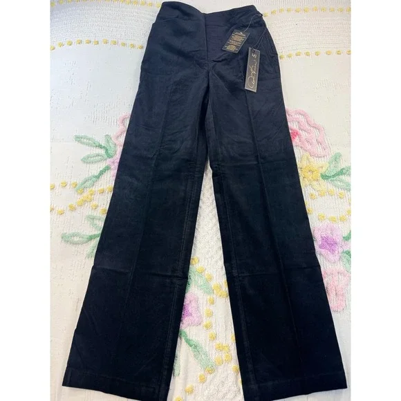 DG2 Diane Gilman Black Velvet Moleskin Wide Leg Trousers Pants Size 8 NWT - Picture 1 of 7